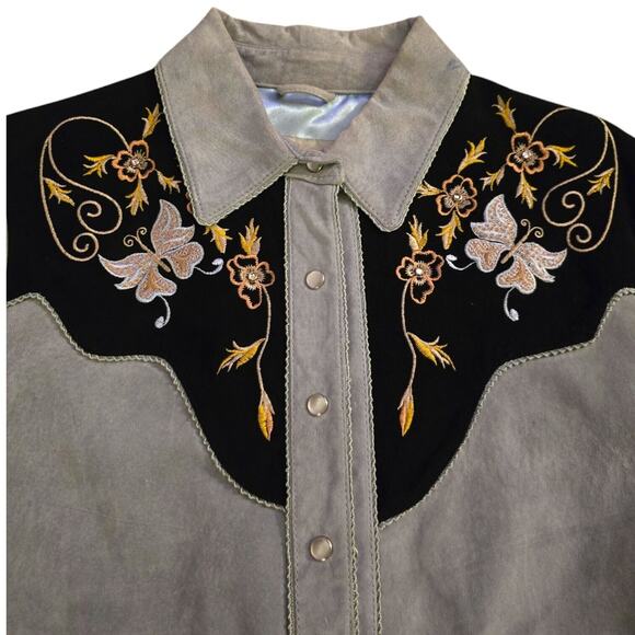 VTG scully leather suede shirt jacket Blue Embroidered Cowgirl Button Up Sz M - Picture 4 of 10